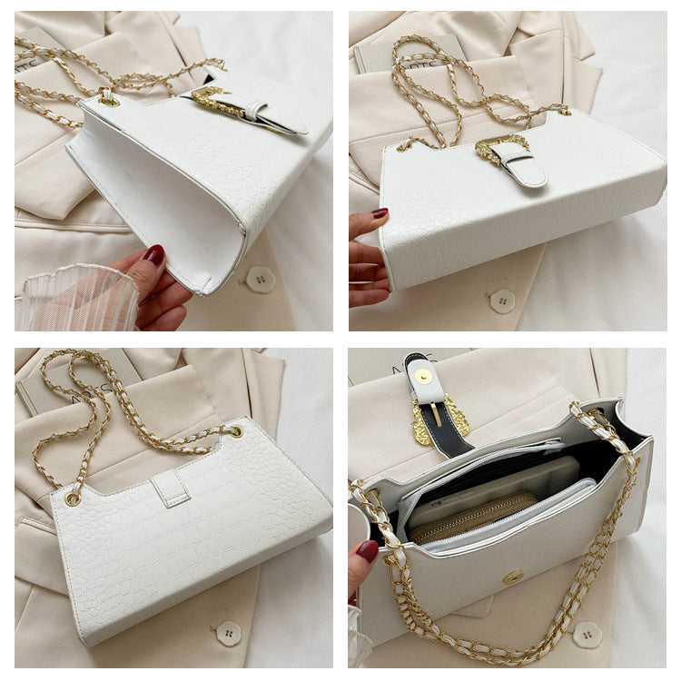 PU Leather Chain Crossbody Bag - Small Square Shoulder Bag with Phone Pocket