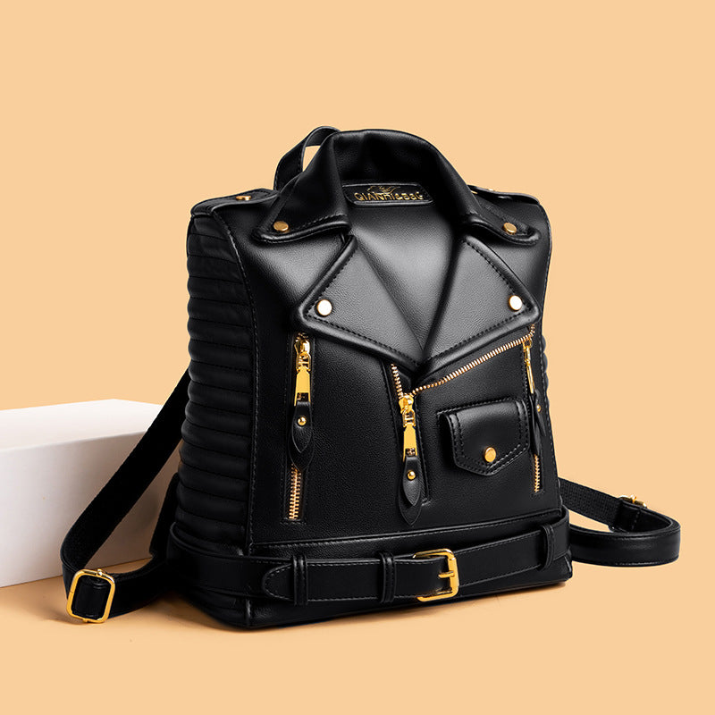 PU Leather Backpack - Vertical Square Fashion Backpack with Zipper Pocket