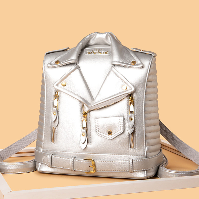 PU Leather Backpack - Vertical Square Fashion Backpack with Zipper Pocket
