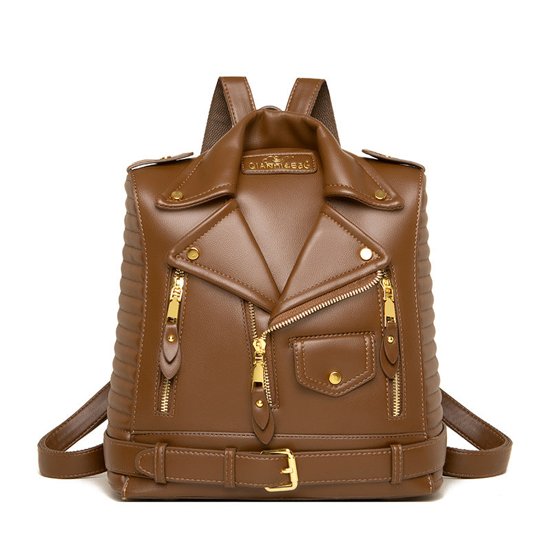 PU Leather Backpack - Vertical Square Fashion Backpack with Zipper Pocket