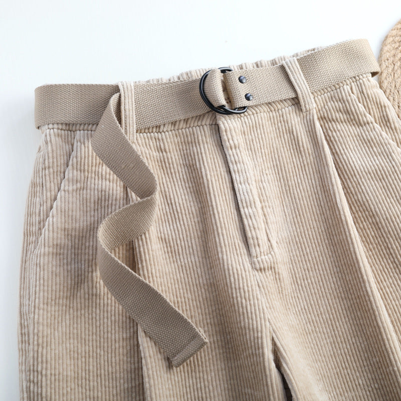 High Waist Cropped Corduroy Trousers - Women's Loose Fit Tooling Pants