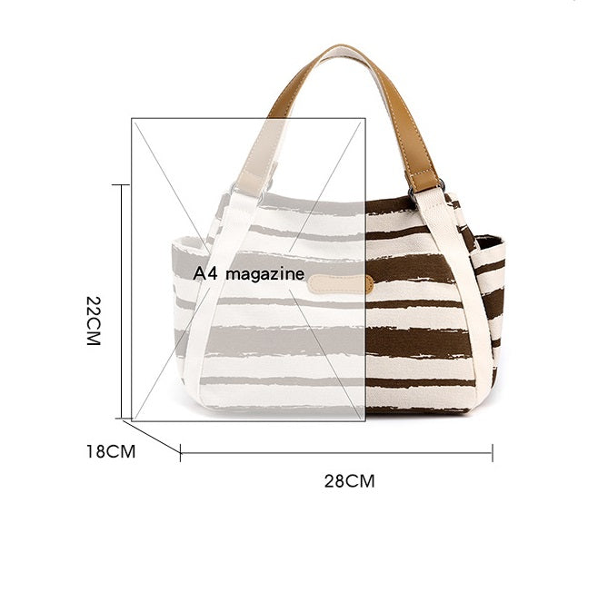 Canvas Striped Shoulder Bag - Large Capacity Handbag
