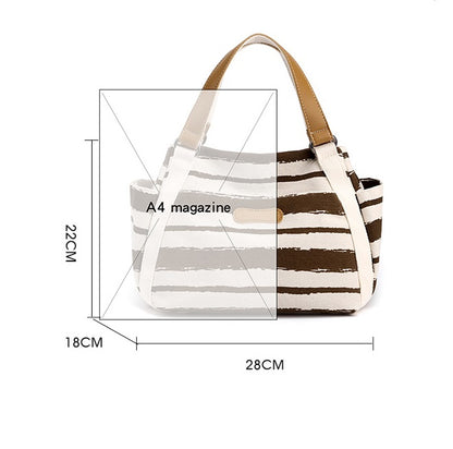 Canvas Striped Shoulder Bag - Large Capacity Handbag
