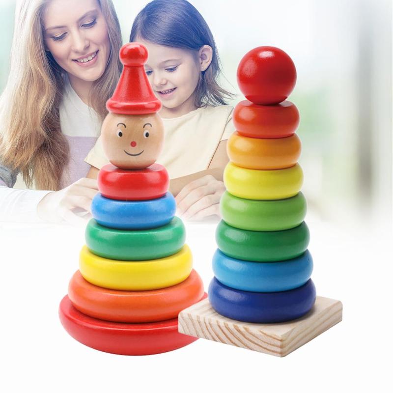 Wooden Rainbow Stacking Tower - Baby Educational Tumbler Toy for Early Learning