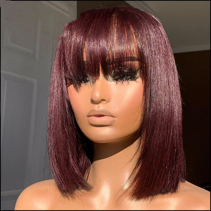 Women's Human Hair Wig with Bangs - Natural Short Hair Wig