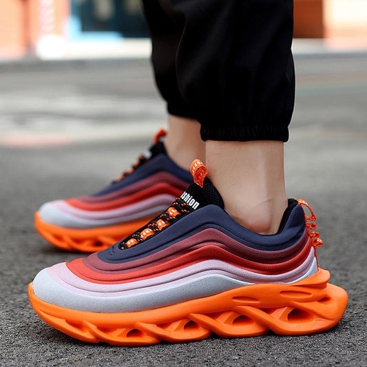 Men's Casual Sports Blade Sneakers - Breathable Lycra Fabric Chunky Sole Shoes