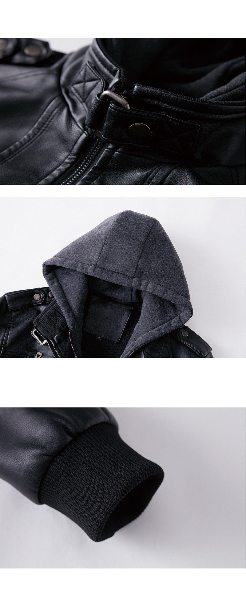 Men's Vintage Hooded Leather Jacket - Fleece Lined PU Outerwear