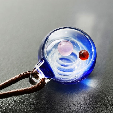 Cosmic Nebula Pendant Necklace - Blue Starry Sky Glass Sphere