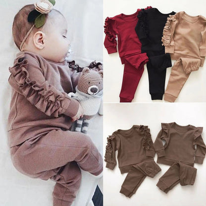 Baby Ruffle Sweatshirt Set - 2-Piece Long Sleeve Top & Pants Outfit