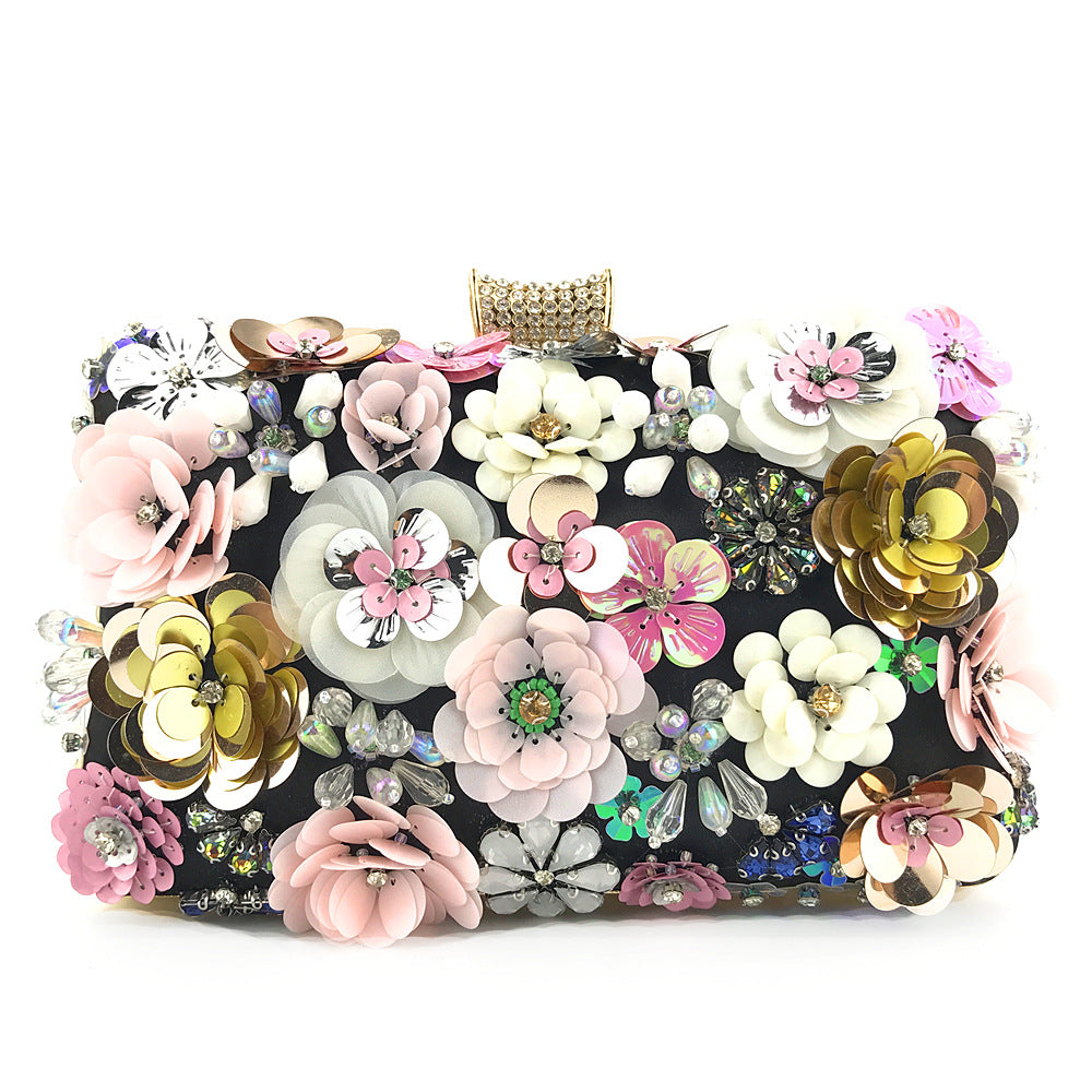 Women's Handmade Floral Beaded Evening Clutch - Silk Cotton Bag