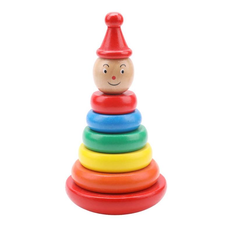 Wooden Rainbow Stacking Tower - Baby Educational Tumbler Toy for Early Learning