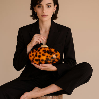 Acrylic Snake Pattern Evening Bag - Structured Clutch with Chain Strap