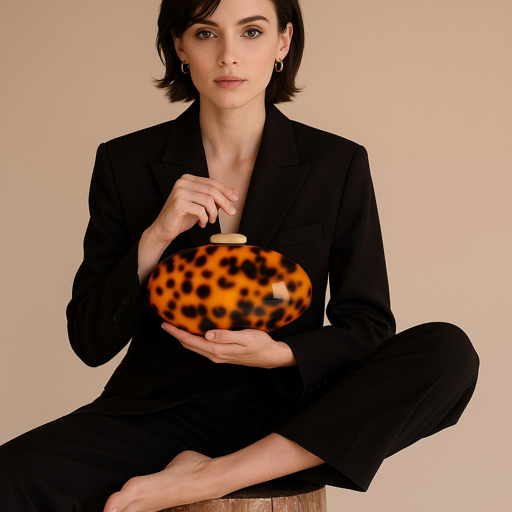 Acrylic Snake Pattern Evening Bag - Structured Clutch with Chain Strap