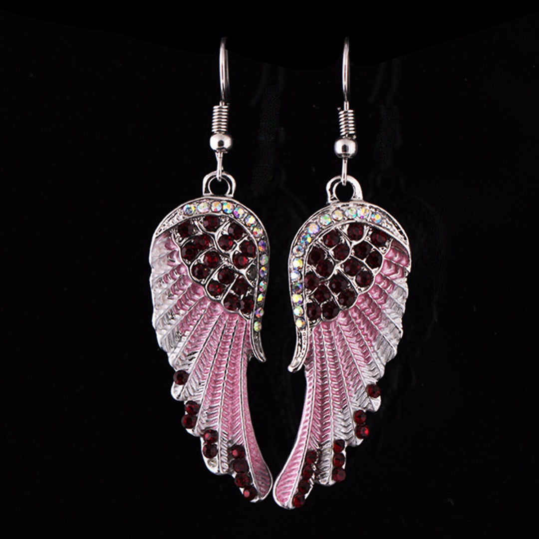 Angel Wings Crystal Earrings - Alloy Hook Drop Earrings