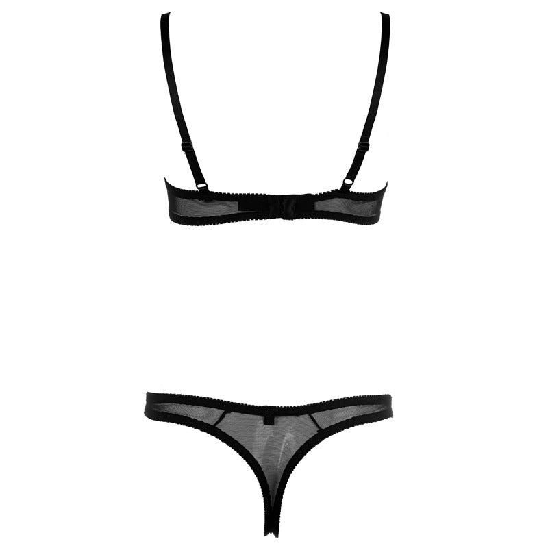 Women's Delicate Embroidered Lingerie Set - Nylon Mesh Design