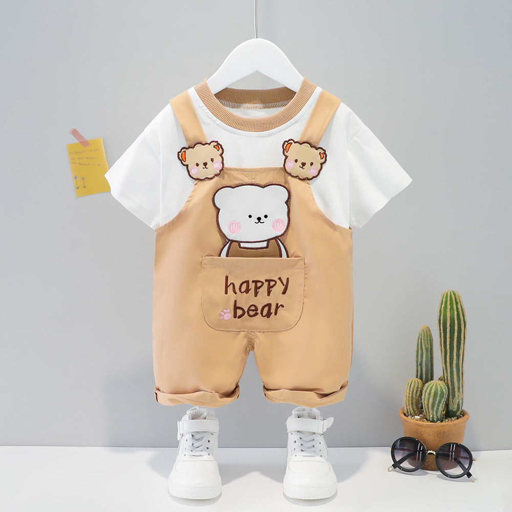 Baby Summer Cotton Overalls Set - Short Sleeve Top with Adjustable Straps