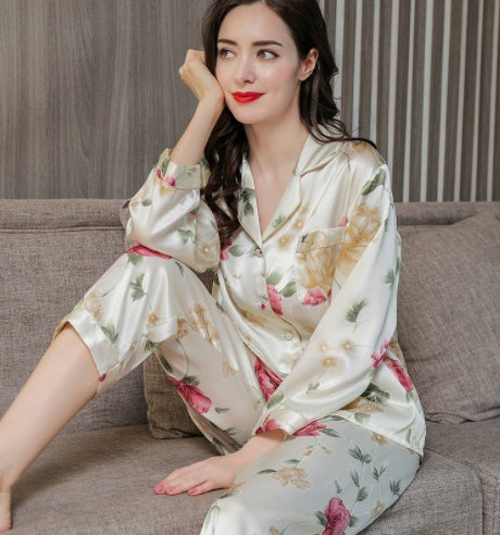 Luxe Silk Two-Piece Loungewear Set - Long-Sleeve Top & Pants