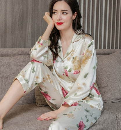 Luxe Silk Two-Piece Loungewear Set - Long-Sleeve Top & Pants