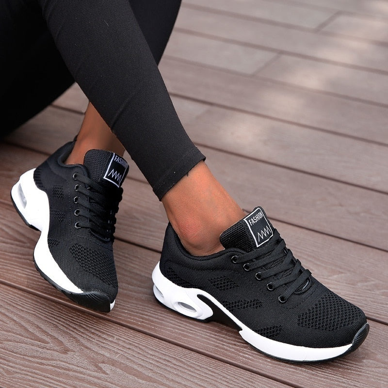 Women's Lightweight Leisure Sports Sneakers - Flying Woven Mesh Upper & Air Cushion Sole