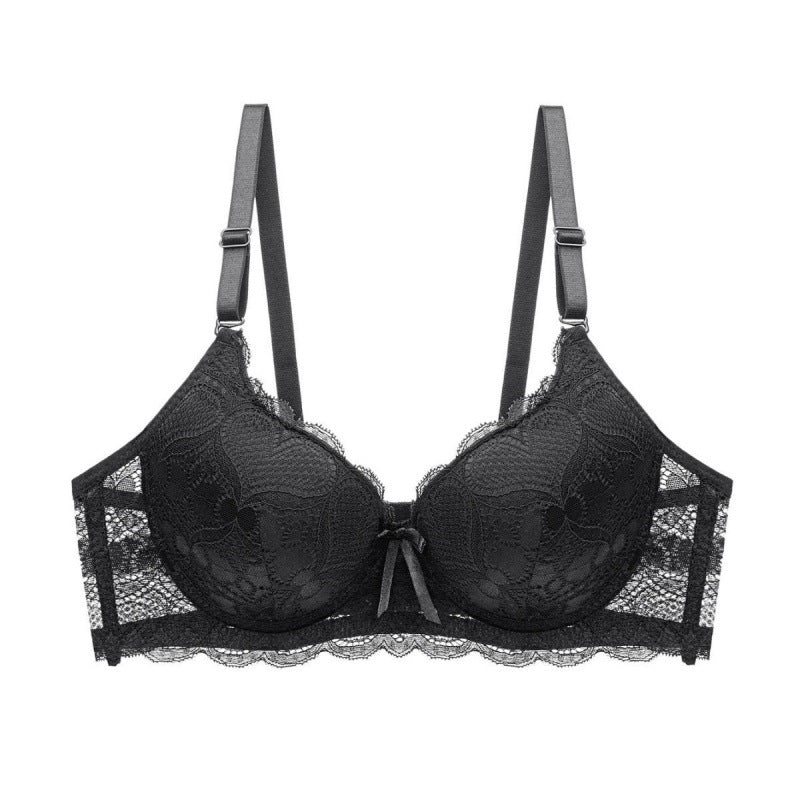 Lace Push-Up Bra - 3/4 Cup Underwire with Hollow Design