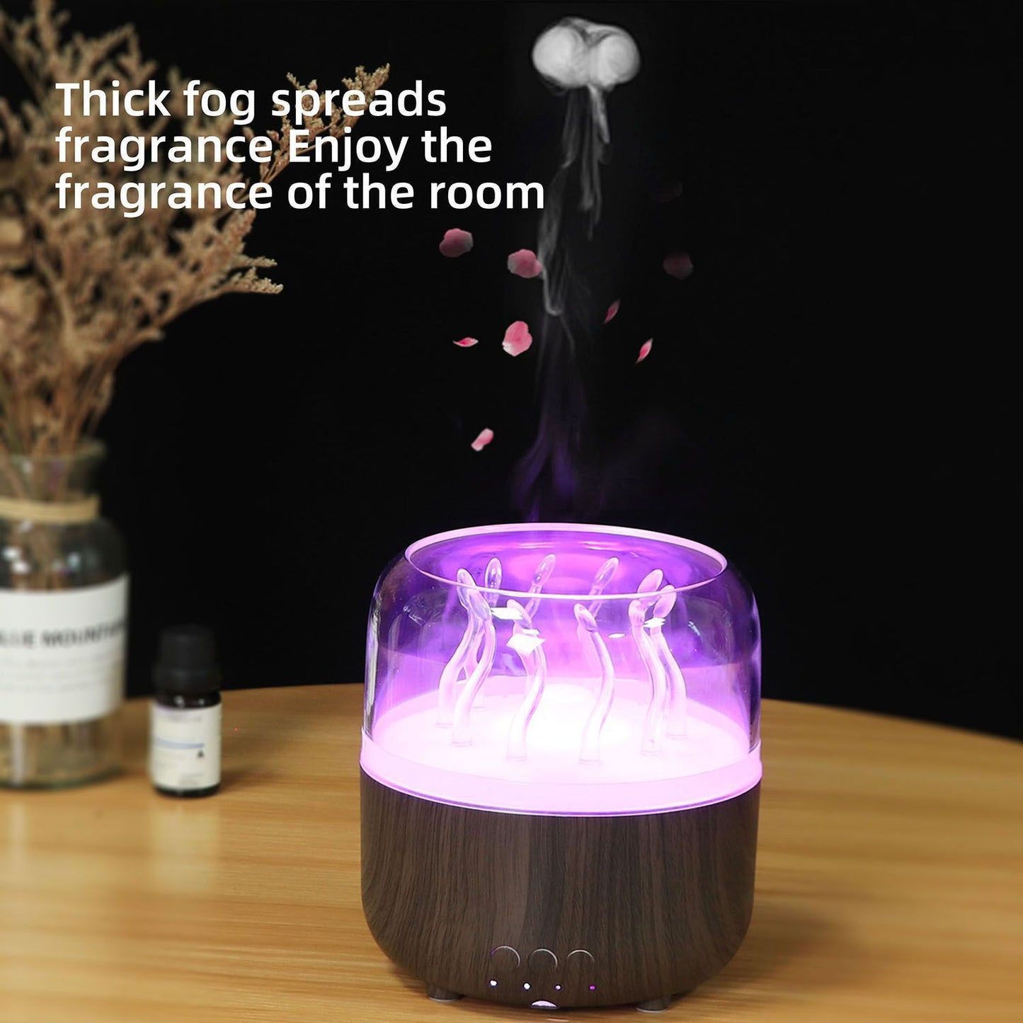 Wood Grain Jellyfish Ambience Light Humidifier - Rotating Dynamic Spray Aromatherapy Diffuser