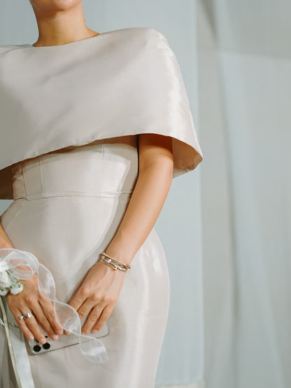 Satin Cape-Style Top & Fitted Maxi Dress Set