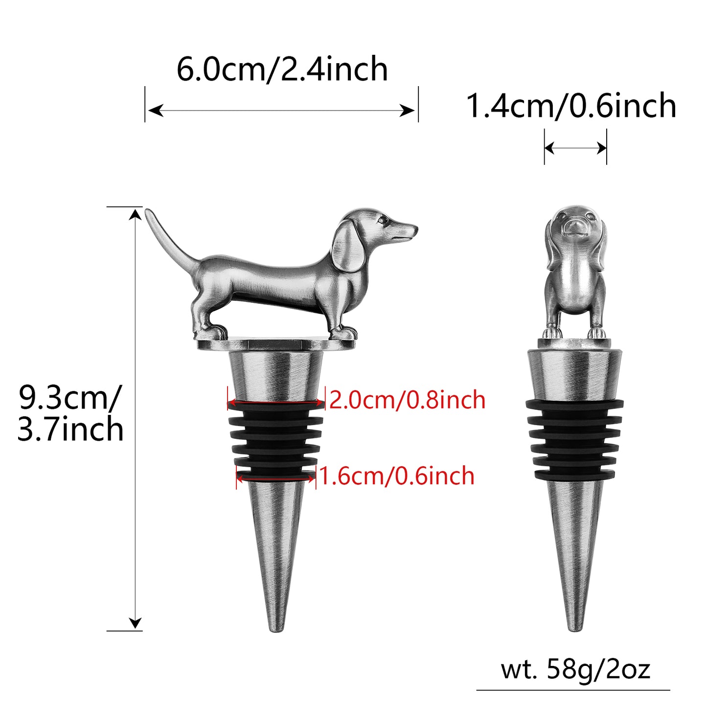 Dachshund Wine Stopper - Zinc Alloy Wine and Champagne Bottle Stopper
