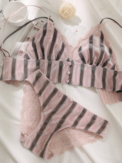 Women's Triangle Cup Bra and Underwear Set - Wireless Lace Trim Lingerie Set
