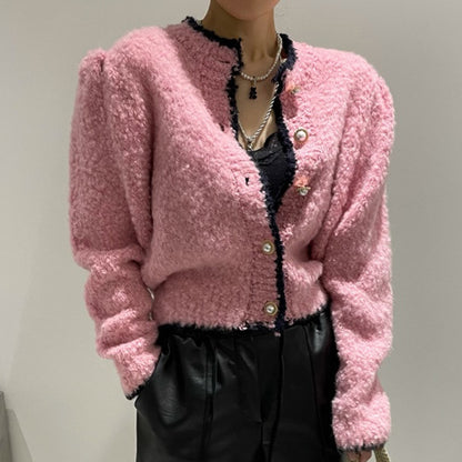 Loose Puff Sleeve Knitted Sweater - Long Sleeve Pullover Top