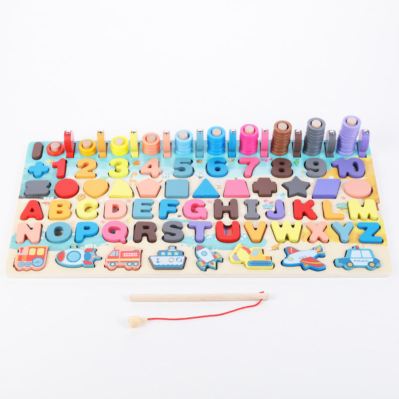 Montessori Wooden Educational Toy - Math & Fishing Board for Kids Ages 1-3 Years