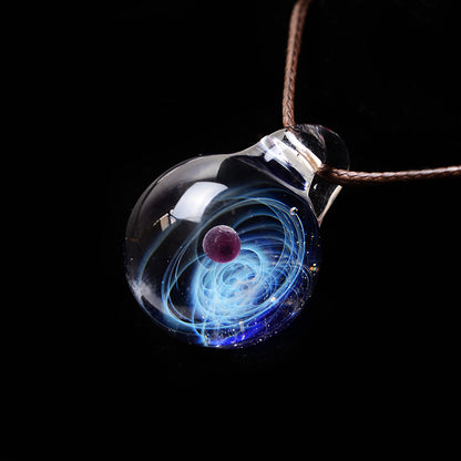 Cosmic Nebula Pendant Necklace - Blue Starry Sky Glass Sphere