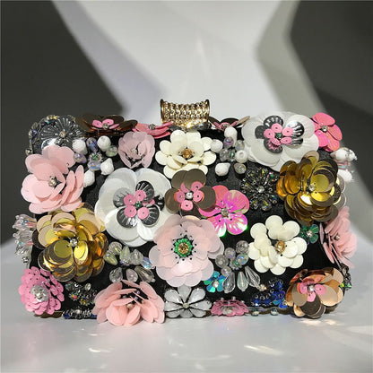 Women's Handmade Floral Beaded Evening Clutch - Silk Cotton Bag