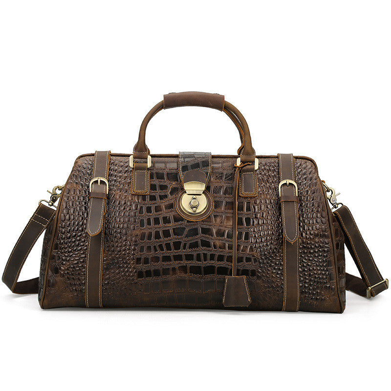 Men's First Layer Cowhide Leather Travel Bag - European American Style with Crocodile Embossed Pattern