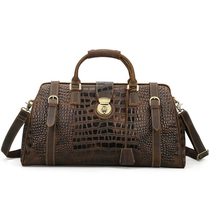 Men's First Layer Cowhide Leather Travel Bag - European American Style with Crocodile Embossed Pattern