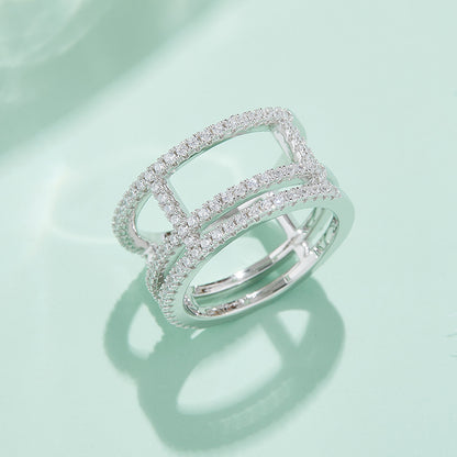 Moissanite Sterling Silver Ring - Platinum Plated Wedding Band