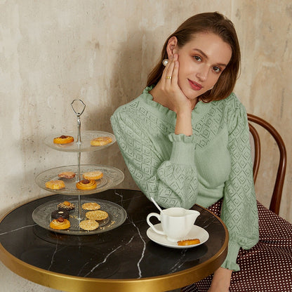 Women's Casual Ruffle Knitted Hollow Sweater - Ladies Pullover Top