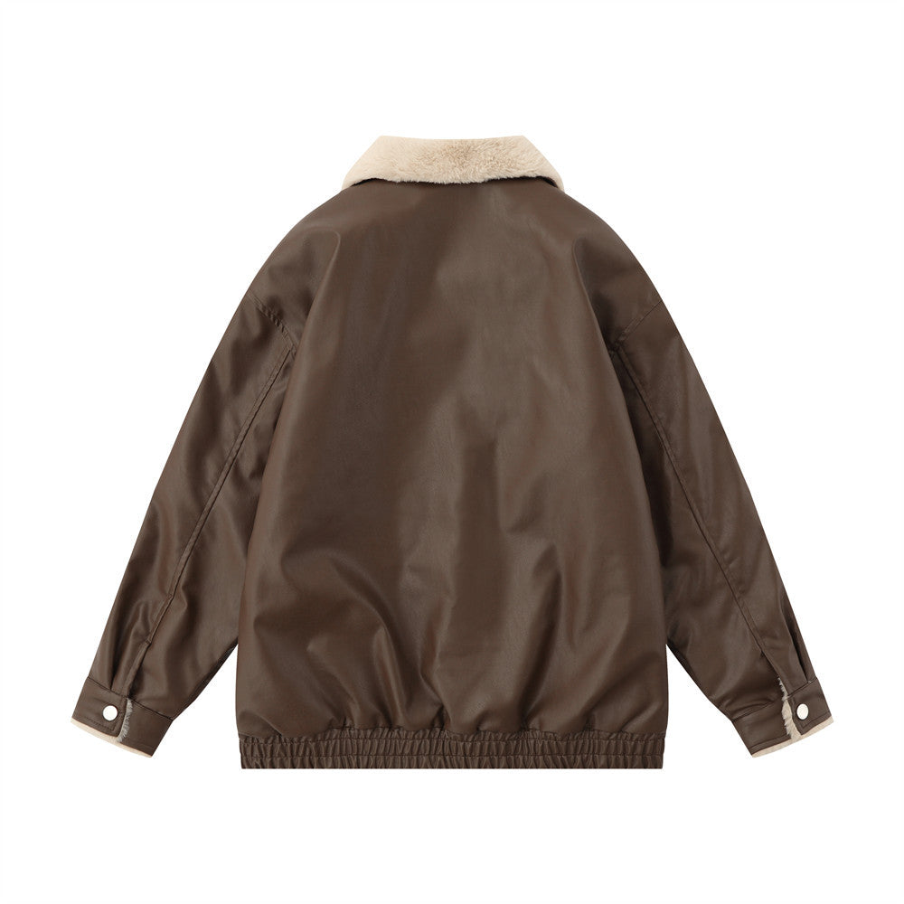 Women's Oversized PU Leather Motorcycle Jacket - Street Style Casual Biker Coat
