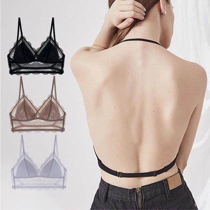 Seamless Lace Bra - Soft 3/4 Cup with Detachable Straps and Low Back Design