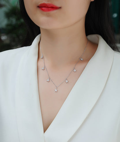 Star Moissanite Pendant Necklace - S925 Silver Platinum Plated Light Luxury Jewelry