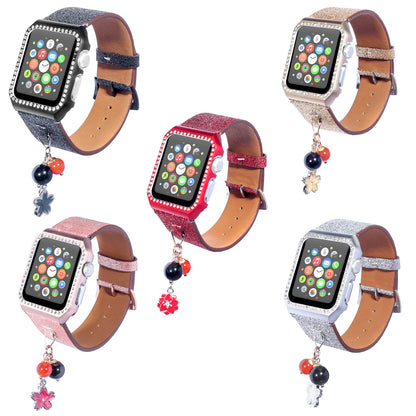 Apple Watch Glitter Sequin Leather Strap with Star Ball Charm - 38mm/42mm Compatible
