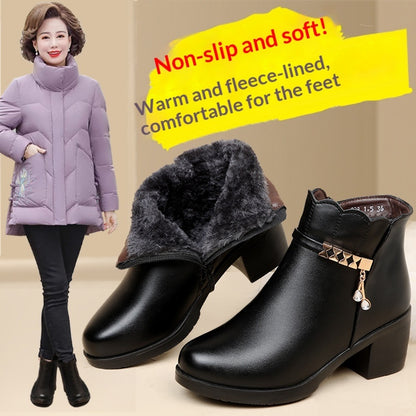 Women's Casual Ankle Boots - Mid Heel Chunky Heel Winter Boots with Side Zipper