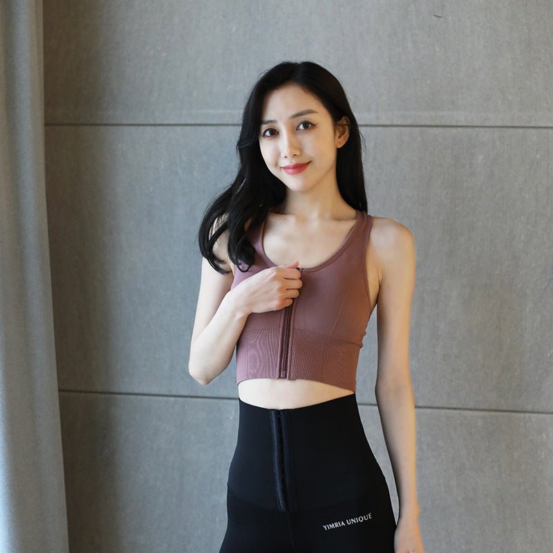 Front Zipper Sports Bra - Shockproof Seamless Design with 1/2 Cup Support