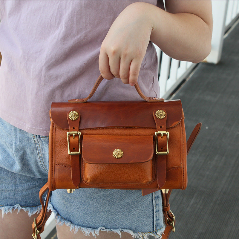 Vegetable-Tanned Head Layer Cowhide Leather Messenger Bag - European American Retro Style