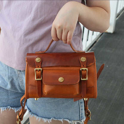 Vegetable-Tanned Head Layer Cowhide Leather Messenger Bag - European American Retro Style