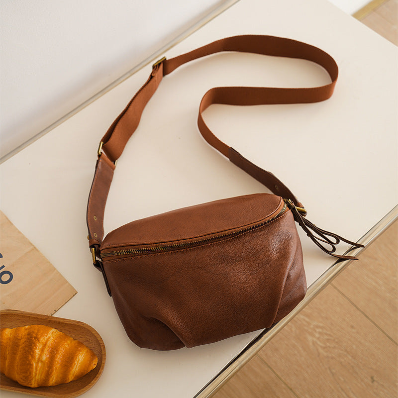 Genuine Leather Saddle Bag - First Layer Cowhide Crossbody Shoulder Bag
