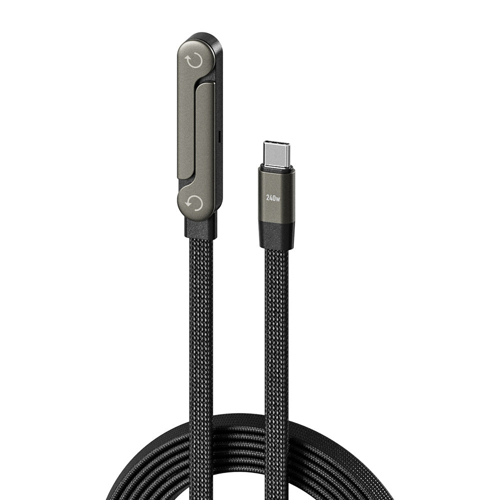 2-in-1 Fast Charging Cable with Built-In Foldable Phone Stand - 90° Elbow Braided Type-C Cable