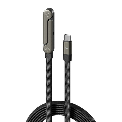 2-in-1 Fast Charging Cable with Built-In Foldable Phone Stand - 90° Elbow Braided Type-C Cable
