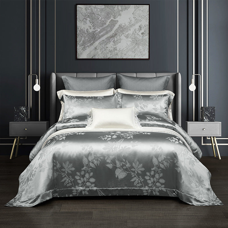 Silk Tencel Jacquard Bedding Four-Piece Set - Luxury Duvet Cover and Sheet Set