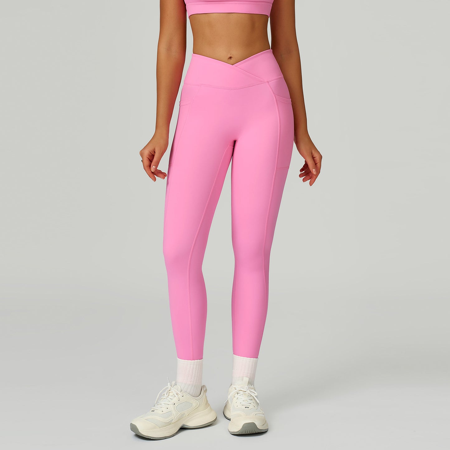 High-Waist Crossover Yoga Pants - Women's Nylon-Spandex Athletic Leggings