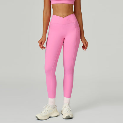 High-Waist Crossover Yoga Pants - Women's Nylon-Spandex Athletic Leggings
